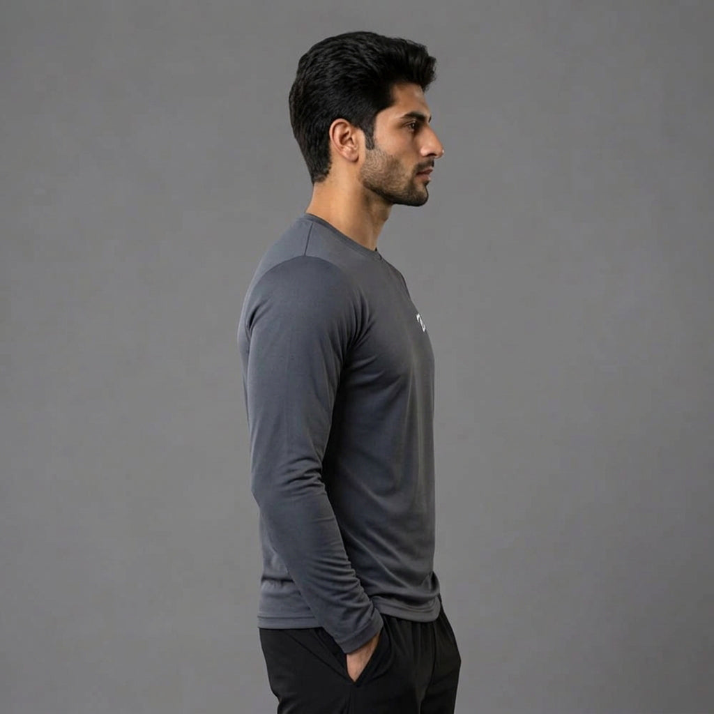 Men's full sleeve active tee by ZAKWEAR, black athletic shirt with moisture-wicking fabric and crew neckline, suited for workouts