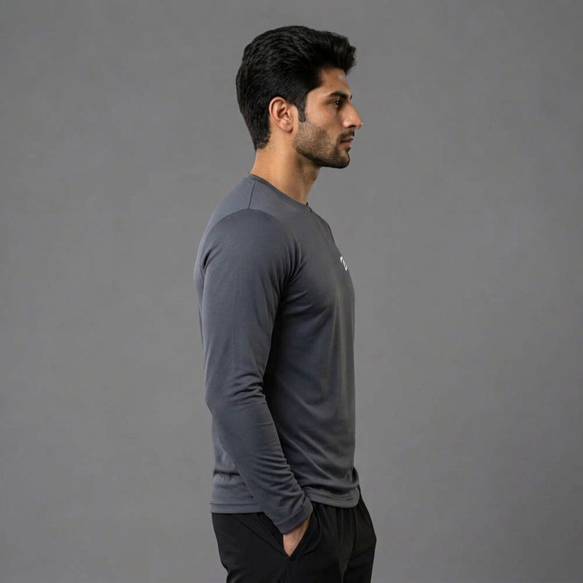 Men's full sleeve active tee by ZAKWEAR, black athletic shirt with moisture-wicking fabric and crew neckline, suited for workouts
