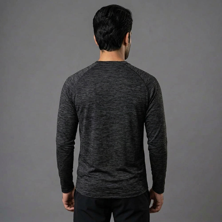 Men's full sleeves active tee by ZAKWEAR, shown in black with a fitted design and breathable fabric for workout wear.
