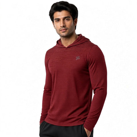 Men's Lightweight Full-Sleeve Hooded Active T-Shirt – Gym, Sports & Running Wear
