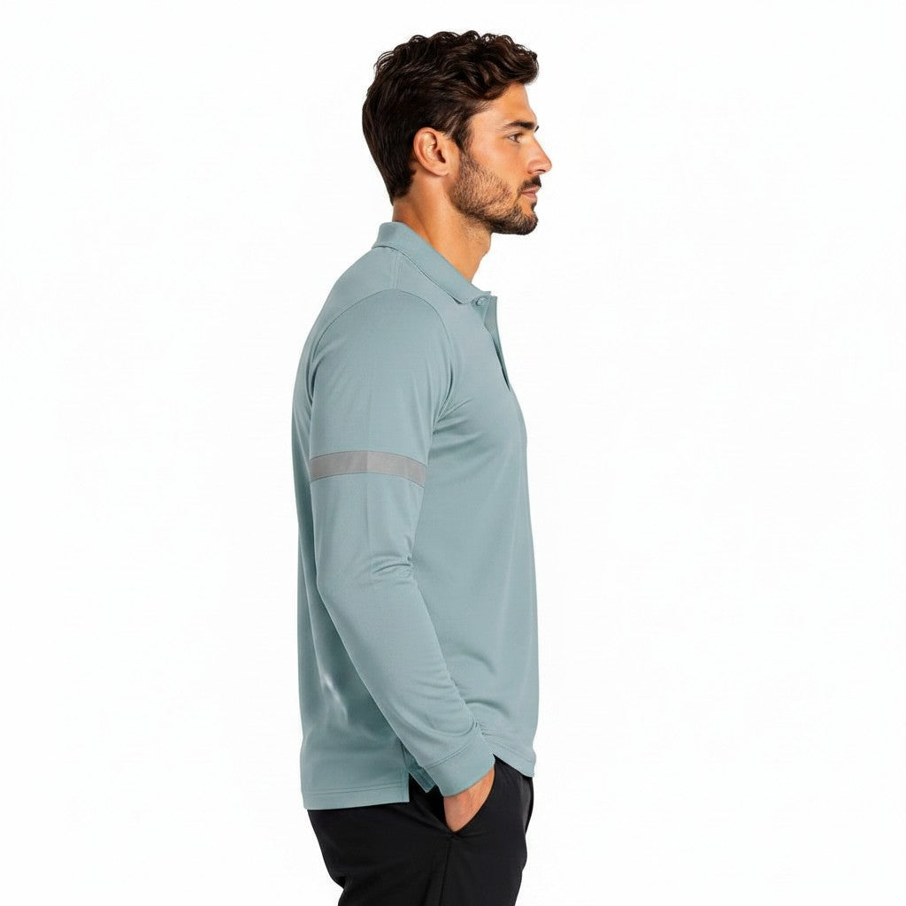 Men's classic full sleeves polo shirt by ZAKWEAR, showing a navy blue cotton polo with collar and button placket.