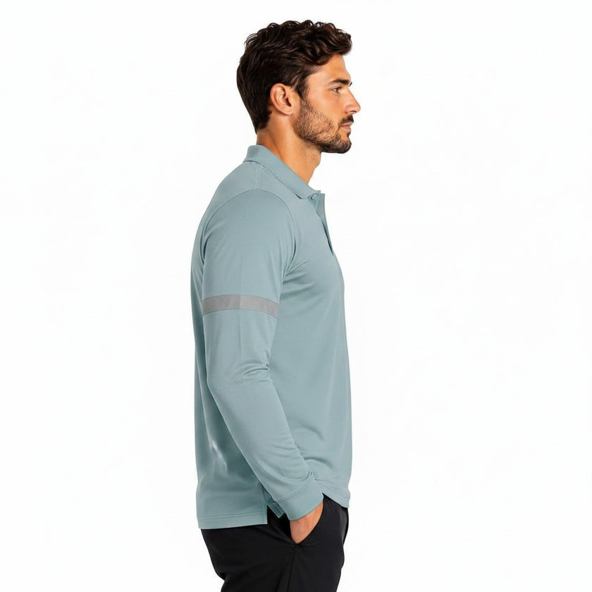 Men's classic full sleeves polo shirt by ZAKWEAR, showing a navy blue cotton polo with collar and button placket.