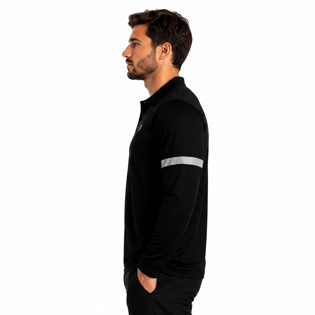Men's classic full sleeves polo shirt by ZAKWEAR, navy blue with a collar and button placket, displayed on a plain background.