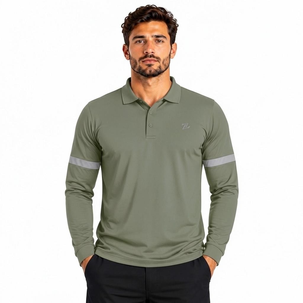 Men's classic ZAKWEAR full sleeve polo shirt in navy blue, showing a collared design with buttons and long sleeves.