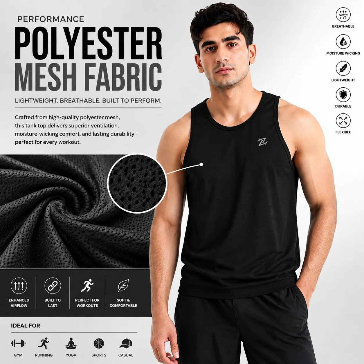 Men's ZAKWEAR pack of 3 tank tops for workout, gym, and everyday wear, shown in various colors on a plain background.