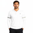 Men's classic full sleeves polo shirt by ZAKWEAR, navy blue with a collar and button placket, displayed on a hanger.