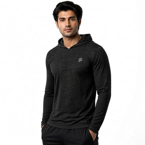 Men's Lightweight Full-Sleeve Hooded Active T-Shirt – Gym, Sports & Running Wear