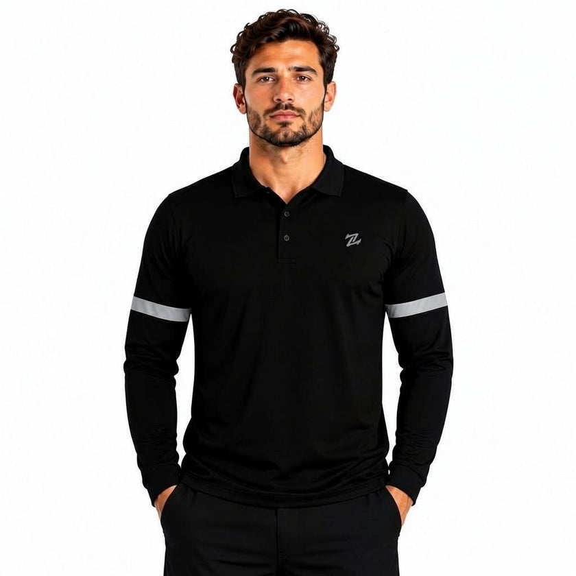 Men's classic full sleeves polo shirt by ZAKWEAR, shown in a neutral color with a collar and button placket.