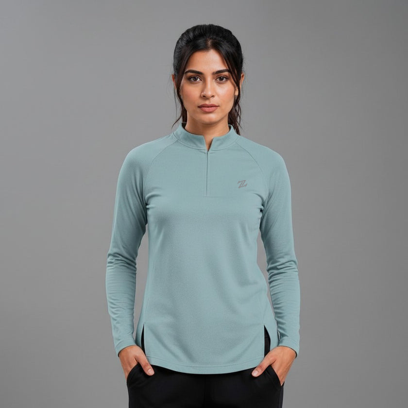 Women's full sleeves shirt by ZAKWEAR, featuring a casual fit with button-up front and soft fabric in a neutral color.