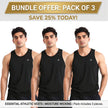 Men's ZAKWEAR pack of 3 tank tops for workout, gym wear, and everyday casual wear, shown in a layered style.