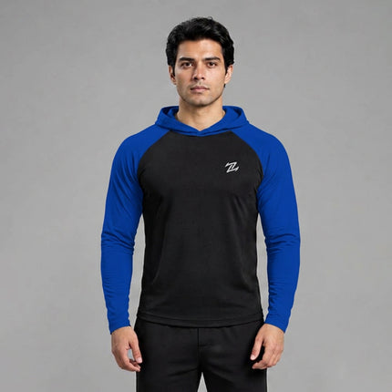 Men's full sleeves panelled hooded active tee