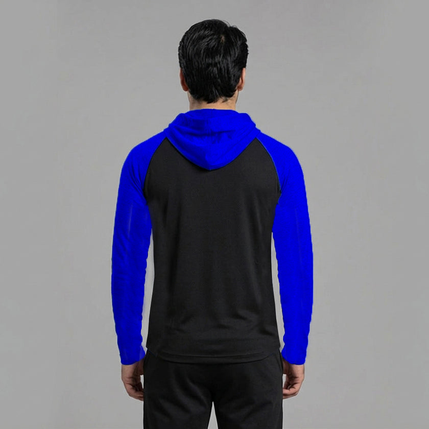 Men's full sleeves panelled hooded active tee