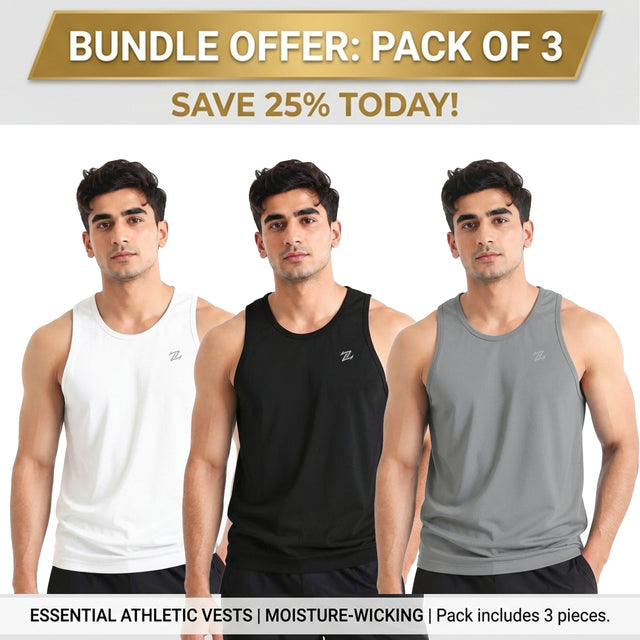 Pack of three ZAKWEAR men's workout tank tops, suitable for gym, exercise, and everyday casual wear.