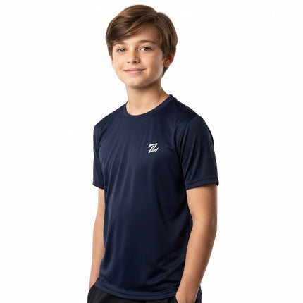 Kids quick-dry T-shirt by ZAKWEAR, shown on a child, ideal for outdoor activities, made from lightweight, breathable fabric.