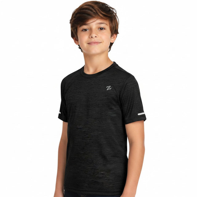 Kids pack of 2 ZAKWEAR quick-dry T-shirts, comfortable for outdoor activities, shown on a fashion model.
