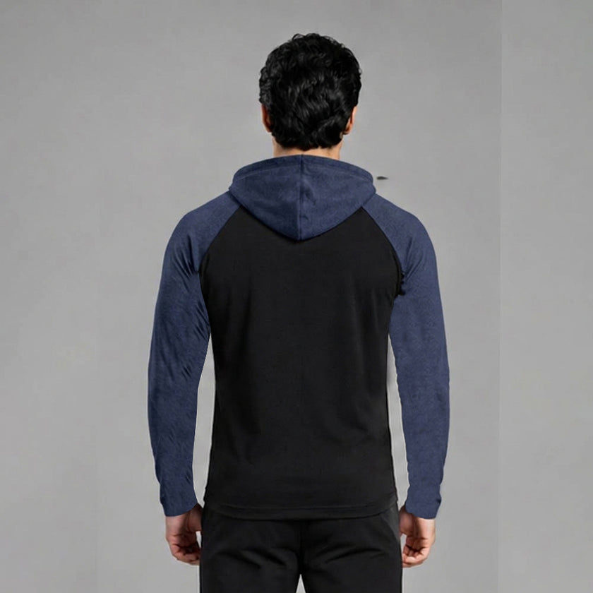 Men's full sleeves panelled hooded active tee