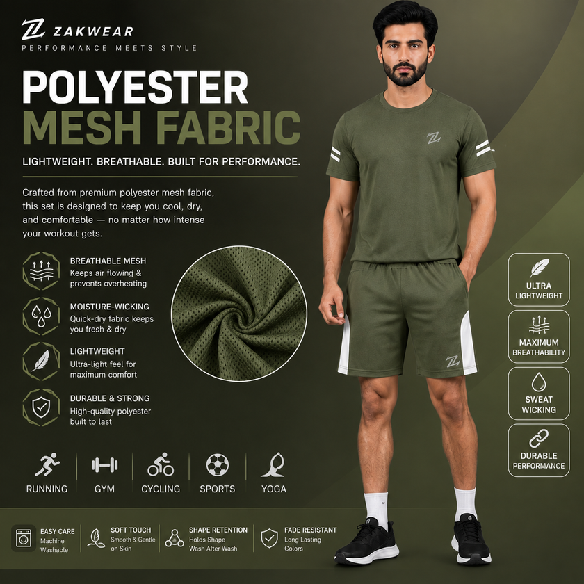 Men's ZAKWEAR activewear T-shirt and shorts set, showcasing a comfortable athletic outfit with breathable fabric and sporty design.