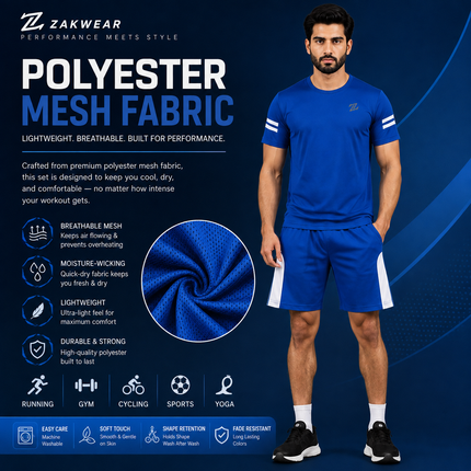Men's activewear T-shirt and shorts set by ZAKWEAR, featuring breathable fabric and sporty design for workout or casual wear.