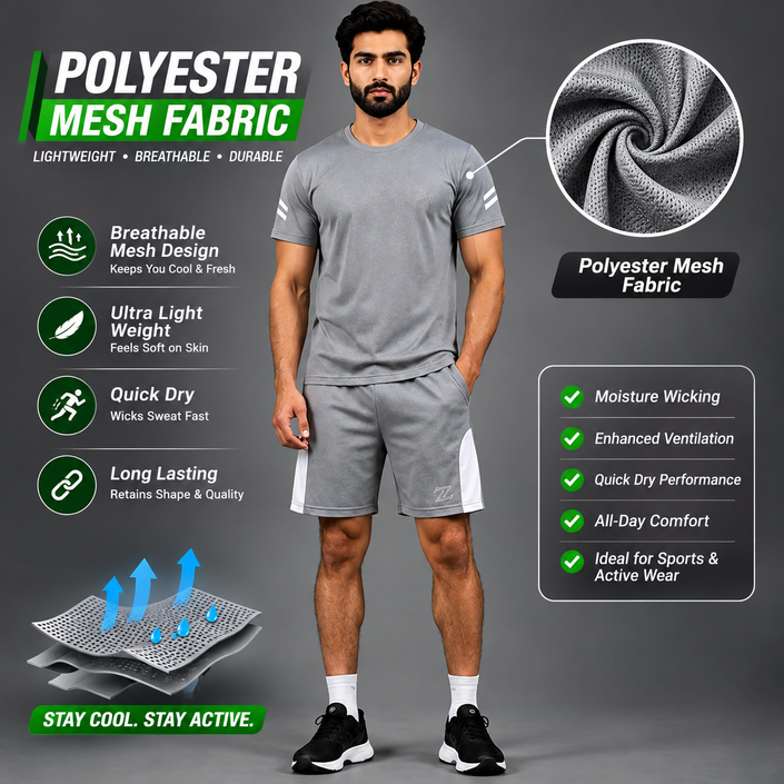 Men's activewear T-shirt and shorts set by ZAKWEAR, featuring breathable fabric and athletic fit for workout or casual wear.