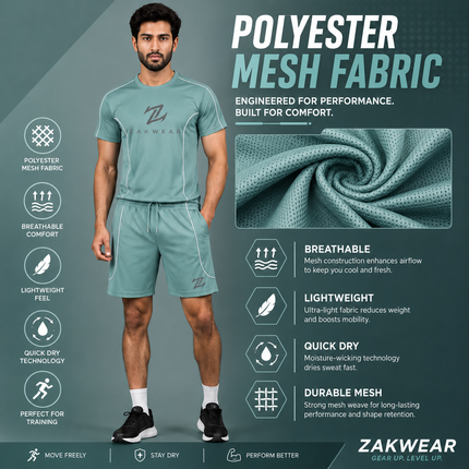 Men's activewear T-shirt and shorts set by ZAKWEAR, lightweight athletic clothing for workout or casual wear.