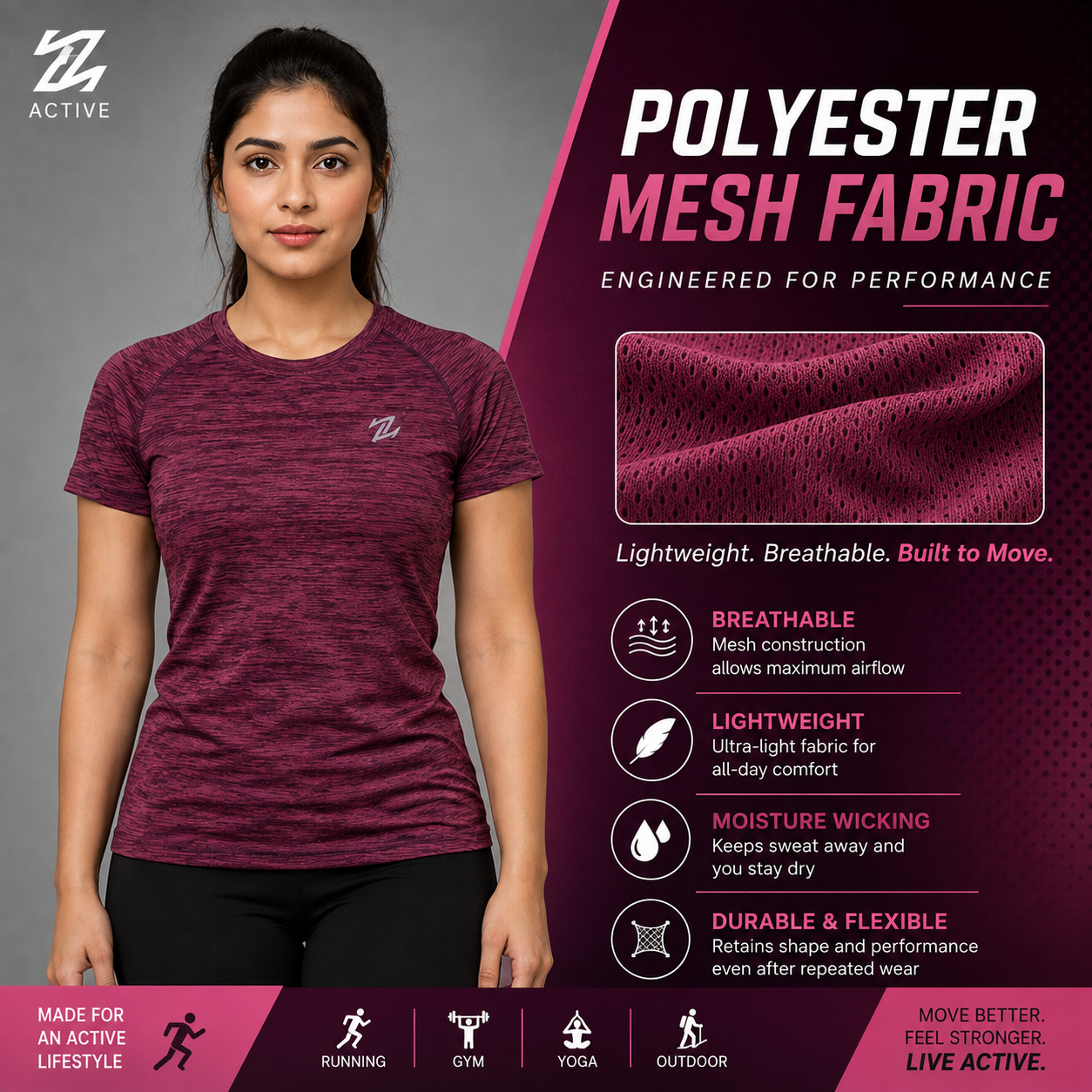 Women's basic activewear tee by ZAKWEAR, featuring a comfortable fit and simple design, perfect for workout and casual wear.