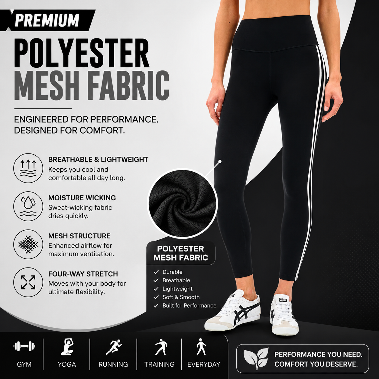 Pair of women's leggings by ZAKWEAR featuring a comfortable fit and stylish design in black with subtle branding details.