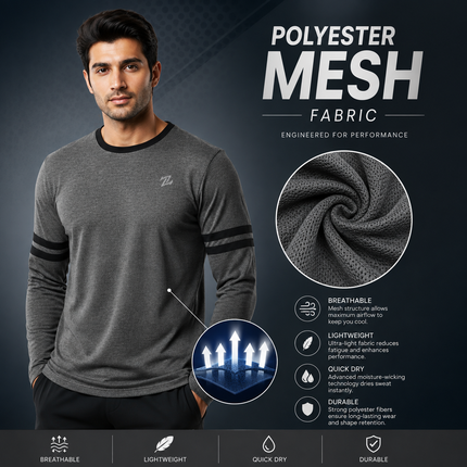 Men's full sleeve active tee by ZAKWEAR, shown in black with a fitted style and breathable fabric for workout or casual wear.