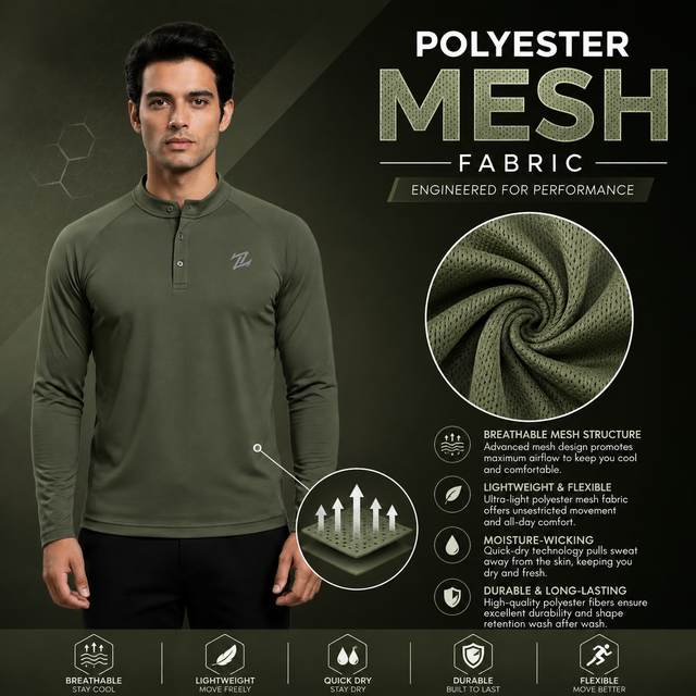 Men's full-sleeve active tee by ZAKWEAR, shown in a lightweight, breathable fabric suitable for sports and casual wear.