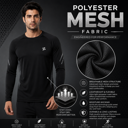 Men's full sleeves active tee from ZAKWEAR, shown in a breathable fabric with a fitted design suitable for workout or casual wear.