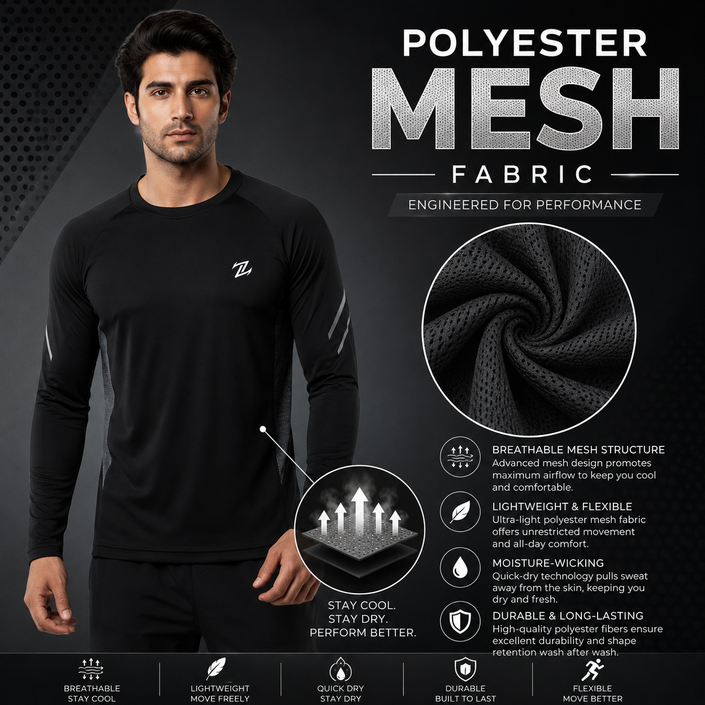 Men's full sleeves active tee from ZAKWEAR, shown in a breathable fabric with a fitted design suitable for workout or casual wear.