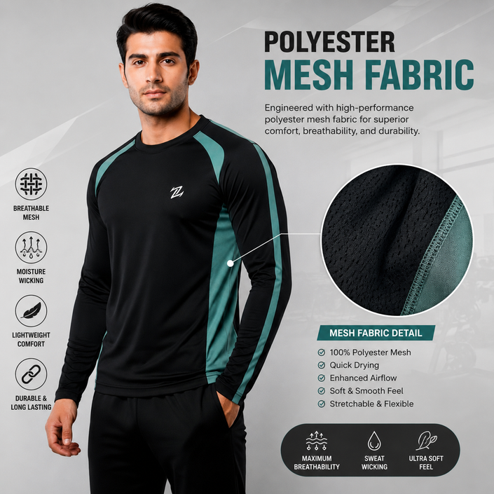 Men's full sleeves active T-shirt by ZAKWEAR, featuring breathable fabric and athletic fit, ideal for workout and active wear.
