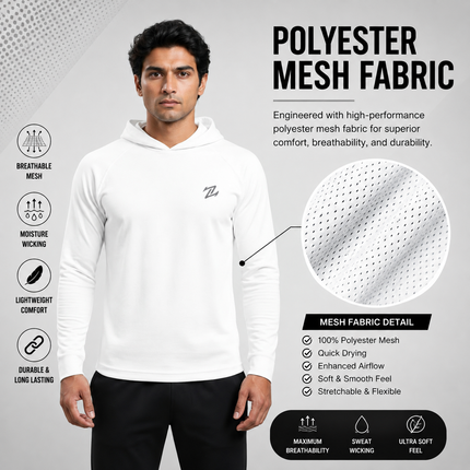 Men's full-sleeve hooded active tee by ZAKWEAR, featuring a comfortable fit and athletic design in a sporty style.