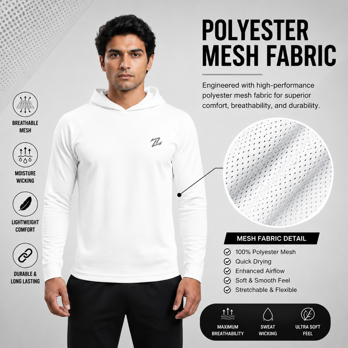 Men's full-sleeve hooded active tee by ZAKWEAR, featuring a comfortable fit and athletic design in a sporty style.