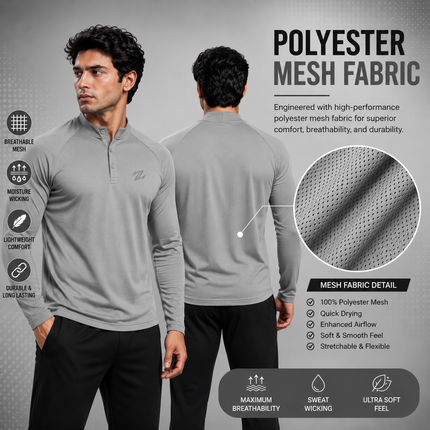 Men's ZAKWEAR full sleeves active tee shirt in moisture-wicking fabric, showcasing a comfortable fit and sporty design.