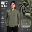 Women's full-sleeves hooded shirt with reflective strips by ZAKWEAR, shown in a close-up image highlighting the fabric and reflective details.