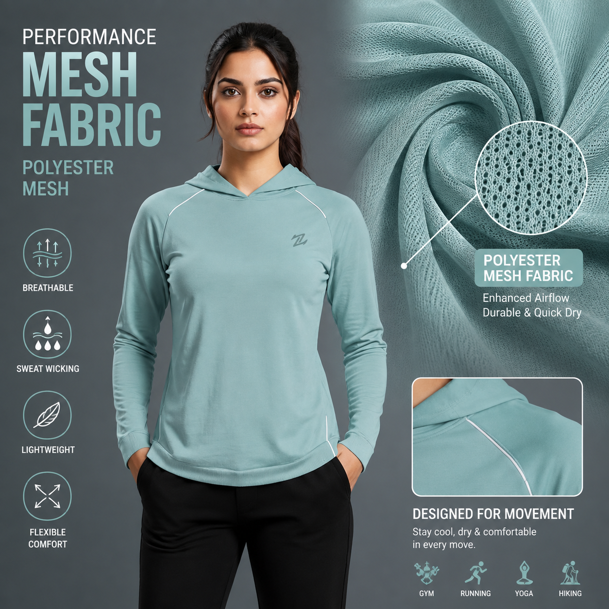 Women’s full-sleeve hooded shirt with reflective strips by ZAKWEAR, shown in a casual fit with reflective detailing.