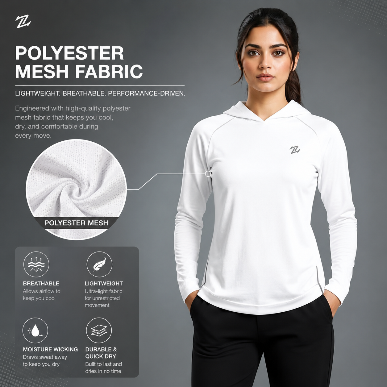 Women's full sleeves hooded shirt with reflective strips by ZAKWEAR, featuring a casual fit and safety-enhancing reflective detailing.