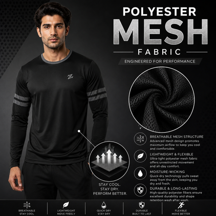 Men's full sleeves active tee by ZAKWEAR, lightweight athletic shirt with a fitted design and breathable fabric for workouts.