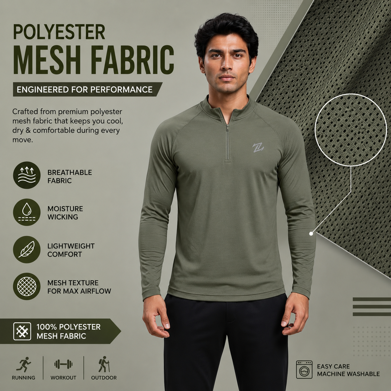 Men's full sleeves active tee by ZAKWEAR, lightweight athletic shirt with moisture-wicking fabric and comfortable fit.