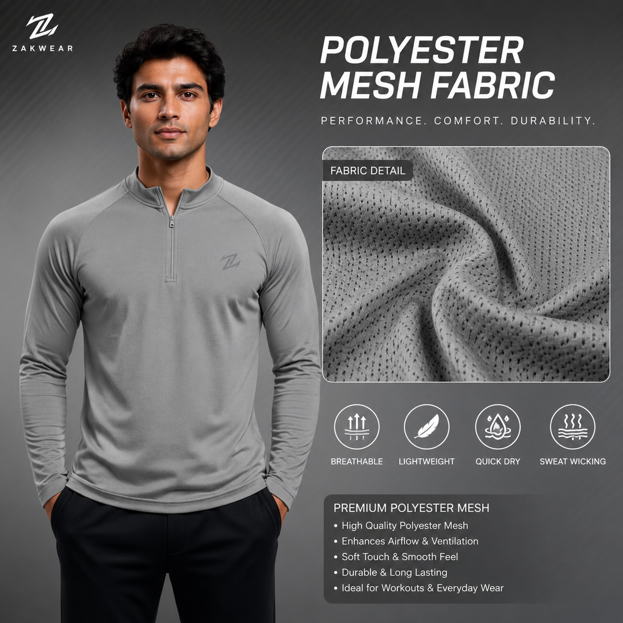 Men's full-sleeve active tee by ZAKWEAR, featuring a comfortable fit and breathable fabric, ideal for workouts and casual wear.