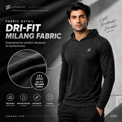 Men's Lightweight Full-Sleeve Hooded Active T-Shirt – Gym, Sports & Running Wear