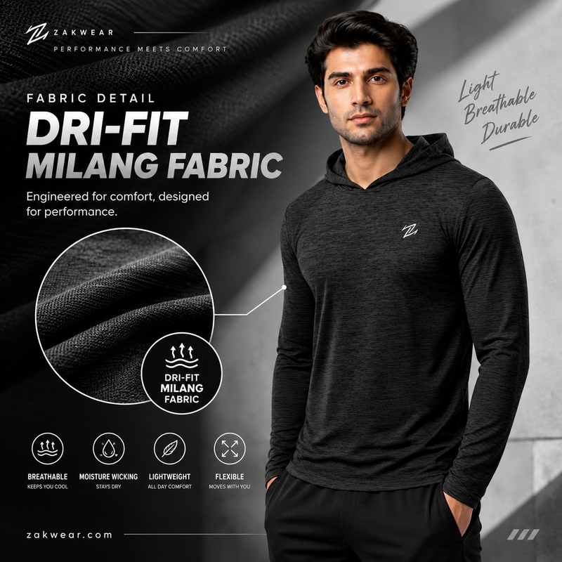Men's Lightweight Full-Sleeve Hooded Active T-Shirt – Gym, Sports & Running Wear
