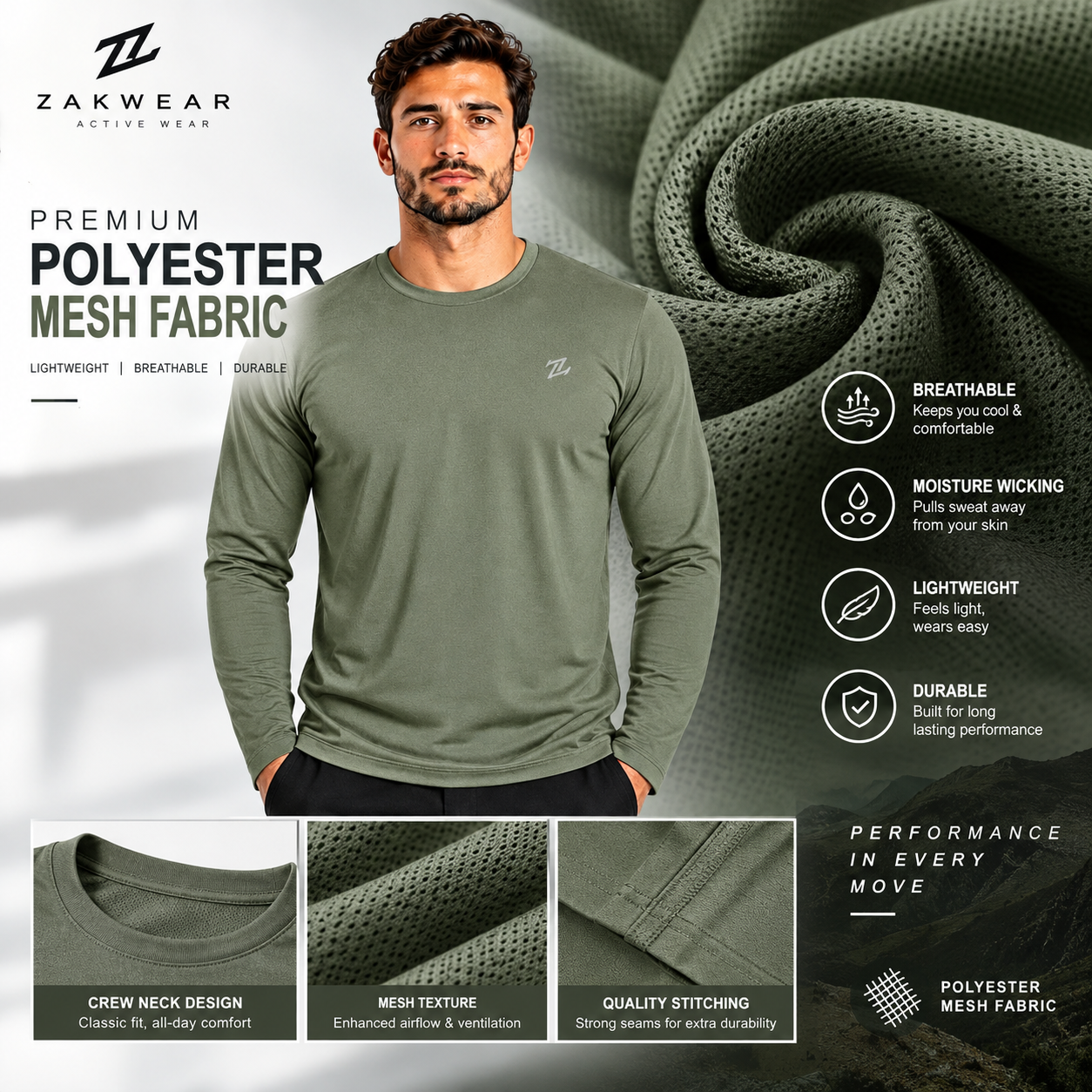Men's full sleeves active tee