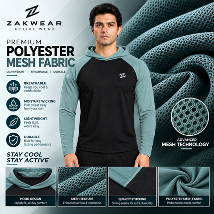 Men's full sleeves panelled hooded active tee