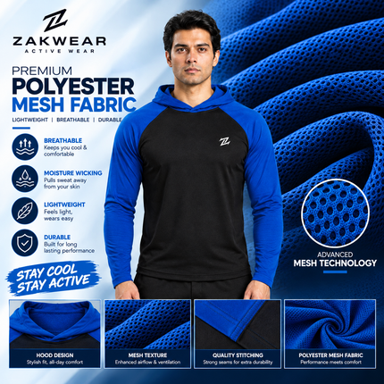 Men's full sleeves panelled hooded active tee