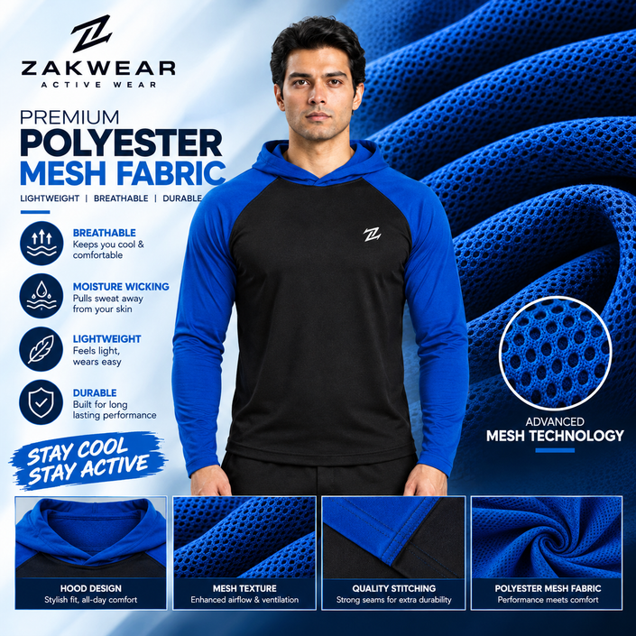 Men's full sleeves panelled hooded active tee