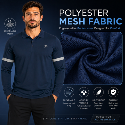 Men's classic full sleeves polo shirt by ZAKWEAR, featuring a tailored fit and ribbed collar in a solid color.