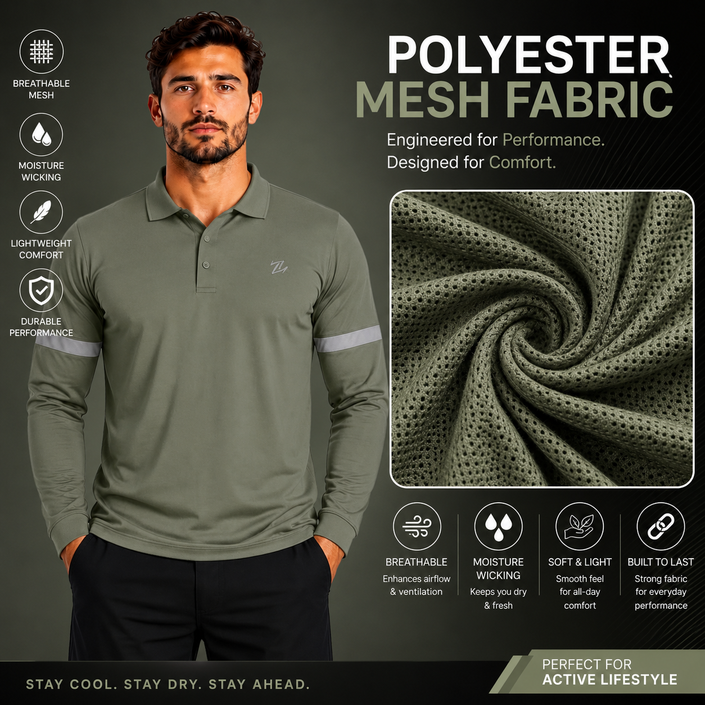 Men's classic full sleeves polo shirt by ZAKWEAR, featuring a collared design, button placket, and long sleeves in solid color.