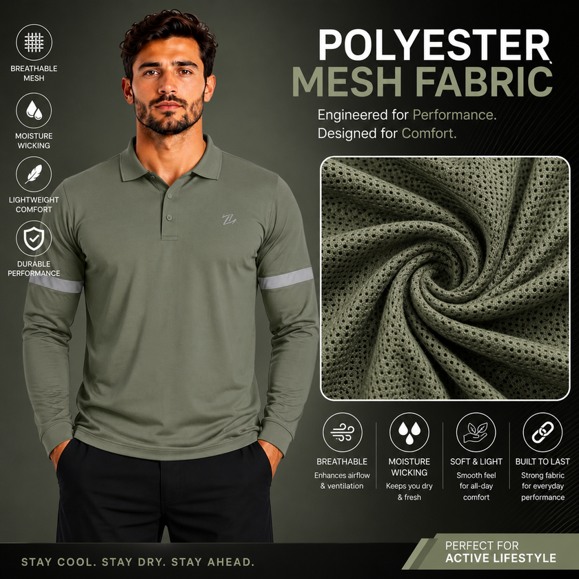 Men's classic full sleeves polo shirt by ZAKWEAR, featuring a collared design, button placket, and long sleeves in solid color.