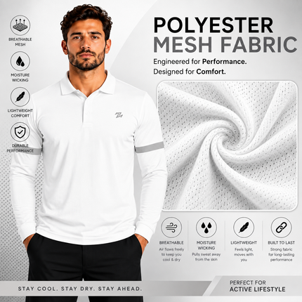 Men's classic full sleeves polo shirt by ZAKWEAR, featuring a collar, button placket, and long sleeves in a versatile design.